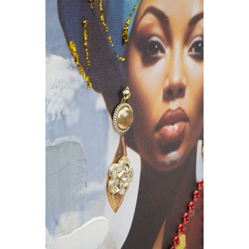 Grande Toile murale peinte Femme africaine Cadre Bois de sapin doré Daphné B 52x152 