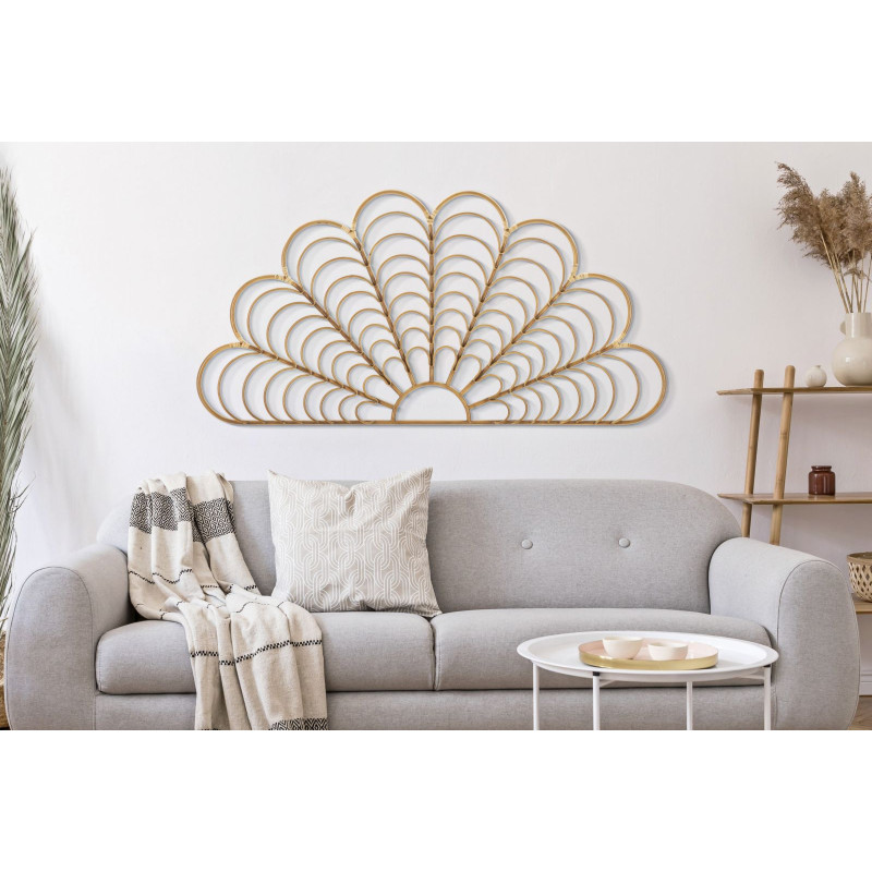 Grande Décoration murale bohème chic Rotin Naturel Métal Panama 160 cm 