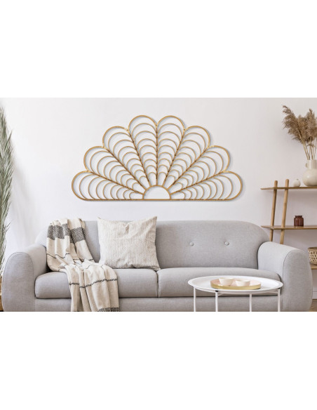 Grande Décoration murale bohème chic Rotin Naturel Métal Panama 160 cm 