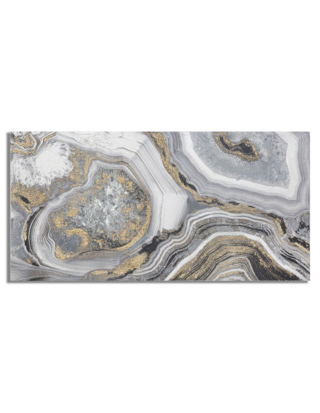 Grande Toile murale peinte motif abstrait Bois de pin Gris Blanc Doré Cave 120x60 