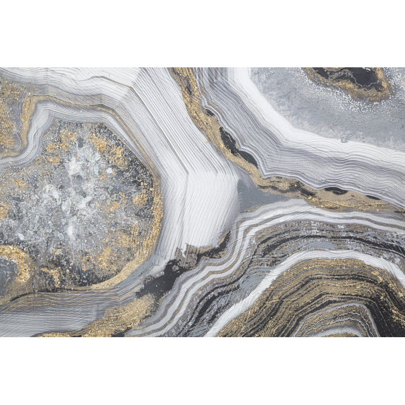 Grande Toile murale peinte motif abstrait Bois de pin Gris Blanc Doré Cave 120x60 