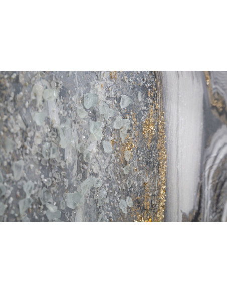 Grande Toile murale peinte motif abstrait Bois de pin Gris Blanc Doré Cave 120x60 