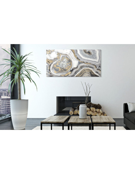 Grande Toile murale peinte motif abstrait Bois de pin Gris Blanc Doré Cave 120x60 