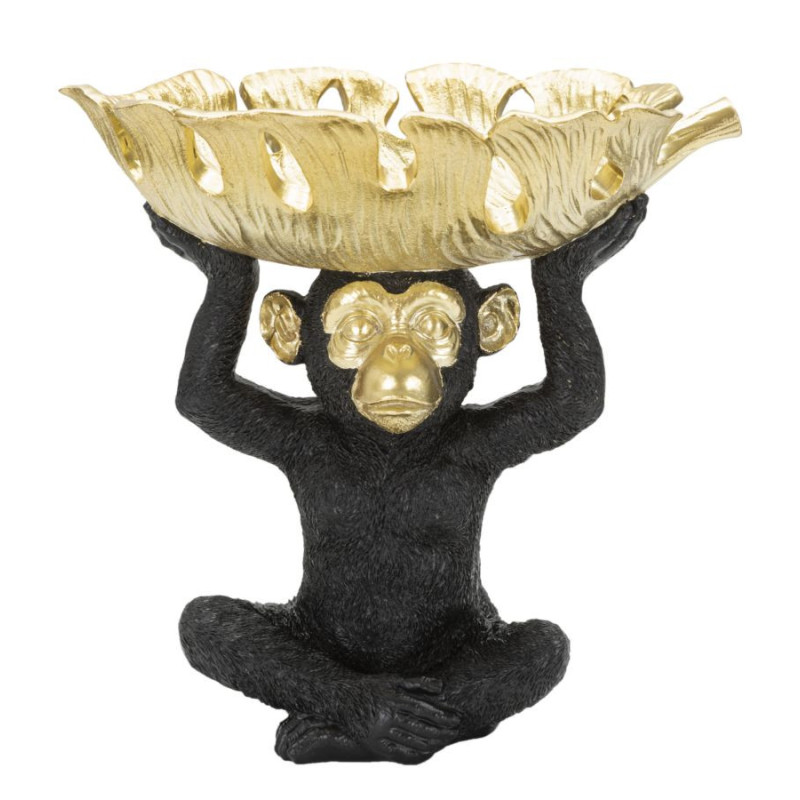 Vide-poche design Singe avec plateau Résine Noir Doré Scimmia 