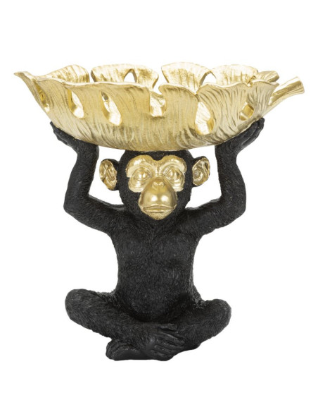 Vide-poche design Singe avec plateau Résine Noir Doré Scimmia 