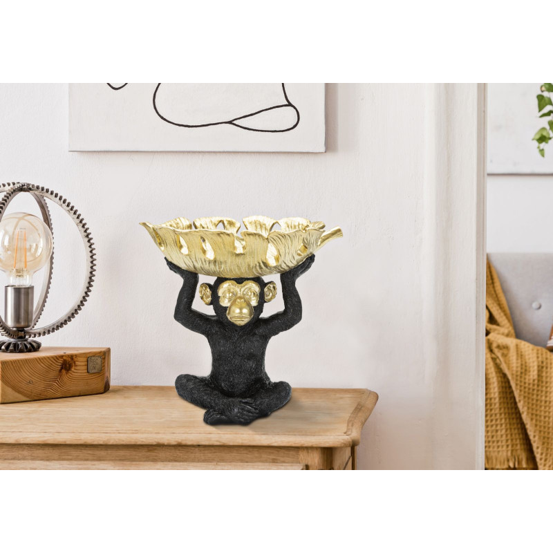 Vide-poche design Singe avec plateau Résine Noir Doré Scimmia 