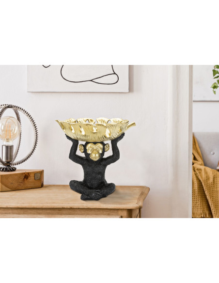 Vide-poche design Singe avec plateau Résine Noir Doré Scimmia 