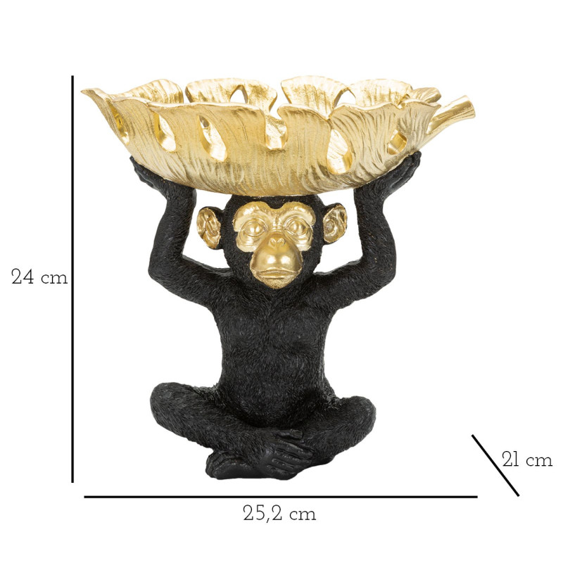 Vide-poche design Singe avec plateau Résine Noir Doré Scimmia 