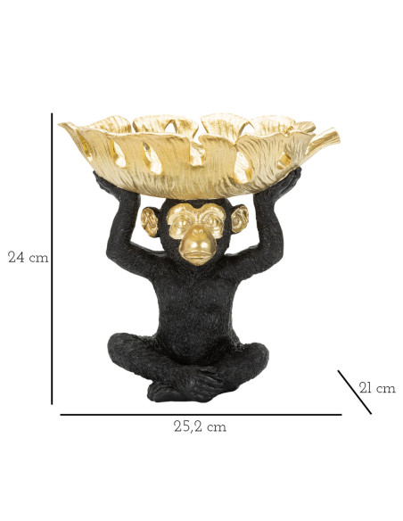 Vide-poche design Singe avec plateau Résine Noir Doré Scimmia 