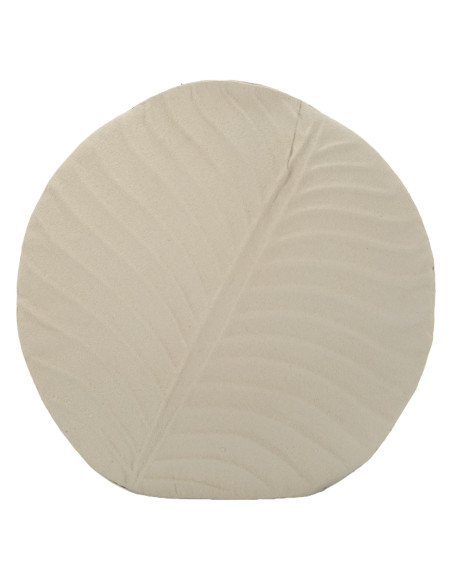 Vase design wabi-sabi Rond Métal Blanc crème Motif feuille Dune H 32 cm 
