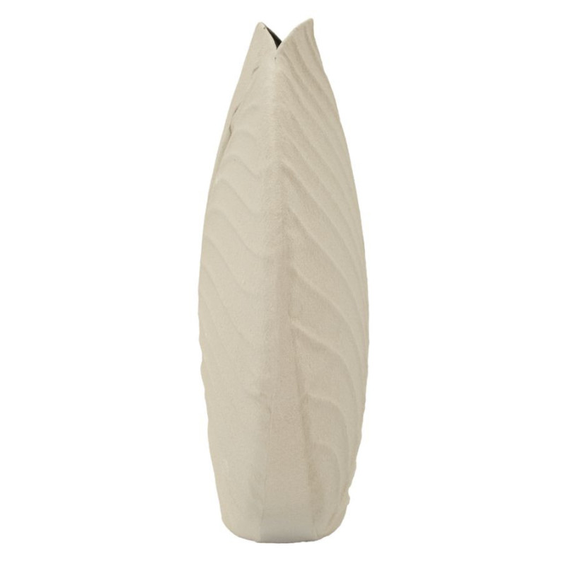 Vase design wabi-sabi Rond Métal Blanc crème Motif feuille Dune H 32 cm 
