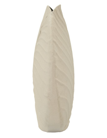 Vase design wabi-sabi Rond Métal Blanc crème Motif feuille Dune H 32 cm 