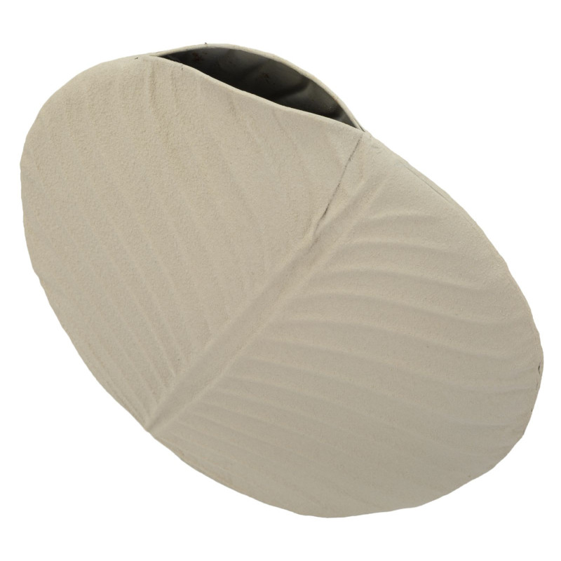 Vase design wabi-sabi Rond Métal Blanc crème Motif feuille Dune H 32 cm 