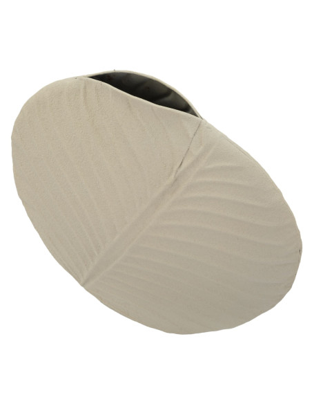 Vase design wabi-sabi Rond Métal Blanc crème Motif feuille Dune H 32 cm 