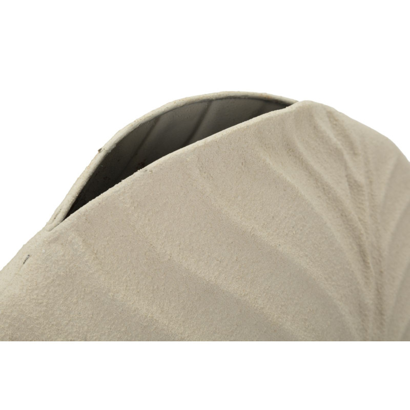 Vase design wabi-sabi Rond Métal Blanc crème Motif feuille Dune H 32 cm 