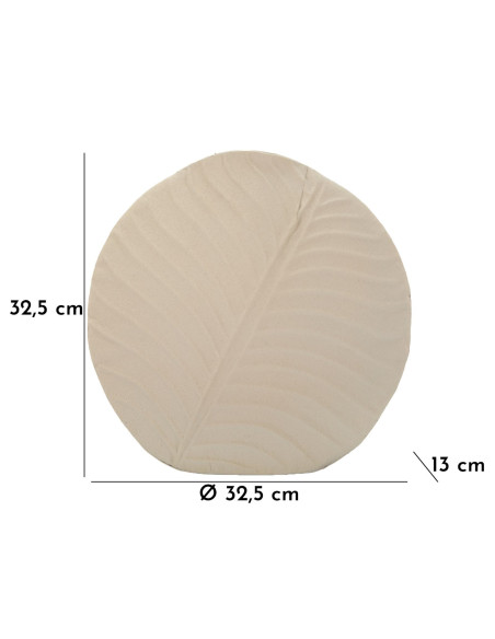 Vase design wabi-sabi Rond Métal Blanc crème Motif feuille Dune H 32 cm 