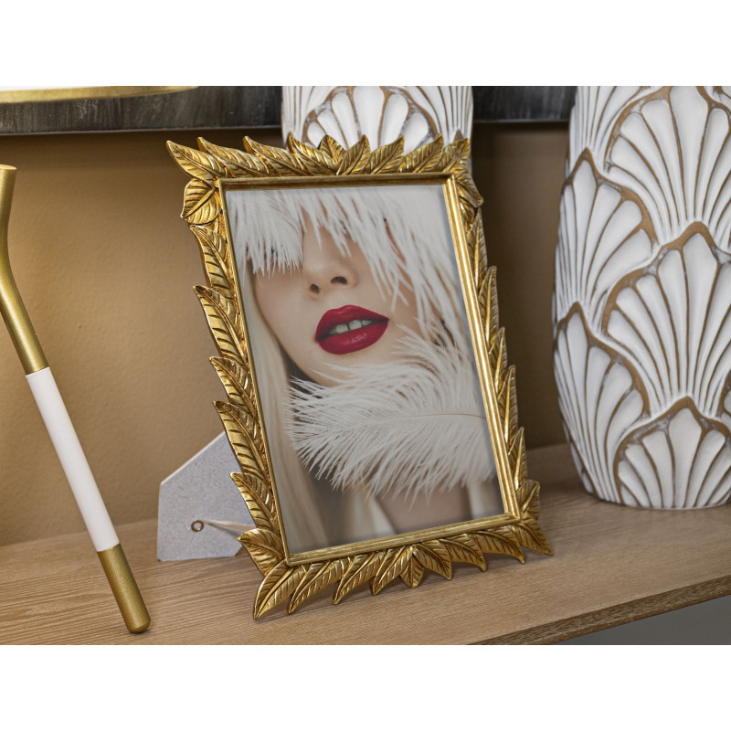 Grand Cadre photo design chic Feuilles pour photo 20x25 Résine Doré Laurel 