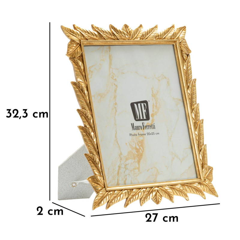 Grand Cadre photo design chic Feuilles pour photo 20x25 Résine Doré Laurel 
