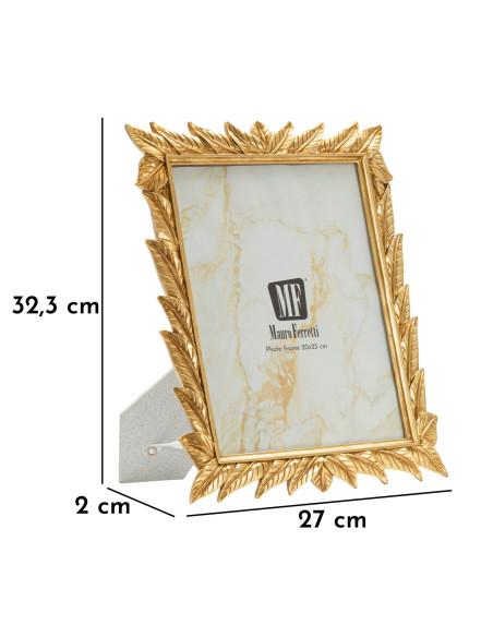 Grand Cadre photo design chic Feuilles pour photo 20x25 Résine Doré Laurel 