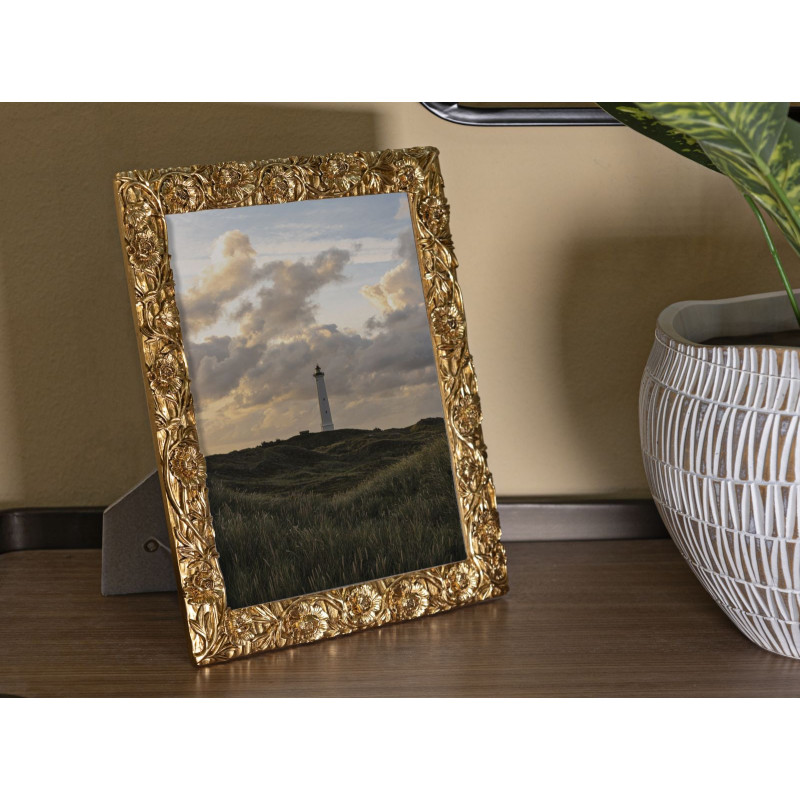 Grand Cadre photo design chic Fleurs pour photo 20x25 Résine Doré Poppy 