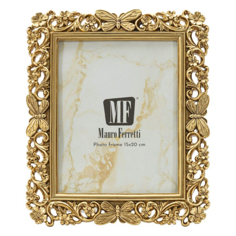 Cadre photo design chic Papillons & Fleurs pour photo 15x20 Résine Doré Classical 