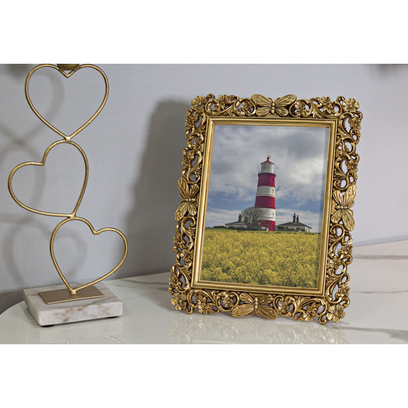 Cadre photo design chic Papillons & Fleurs pour photo 15x20 Résine Doré Classical 