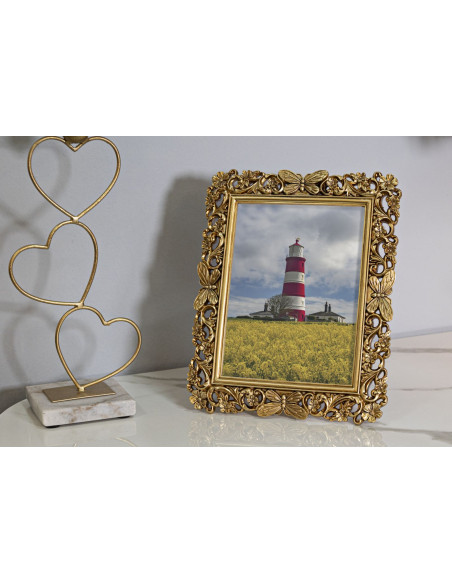 Cadre photo design chic Papillons & Fleurs pour photo 15x20 Résine Doré Classical 