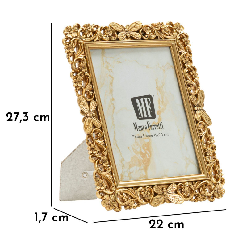 Cadre photo design chic Papillons & Fleurs pour photo 15x20 Résine Doré Classical 
