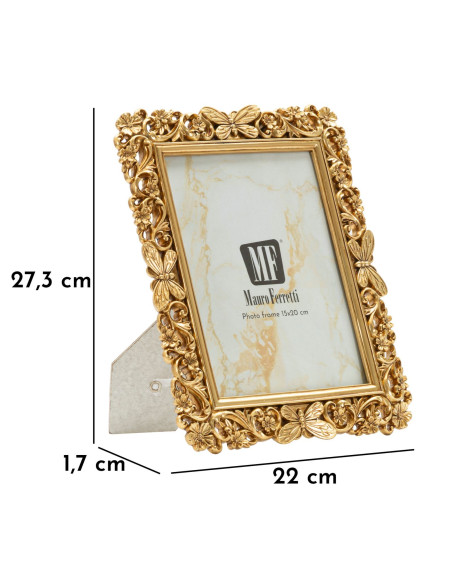 Cadre photo design chic Papillons & Fleurs pour photo 15x20 Résine Doré Classical 
