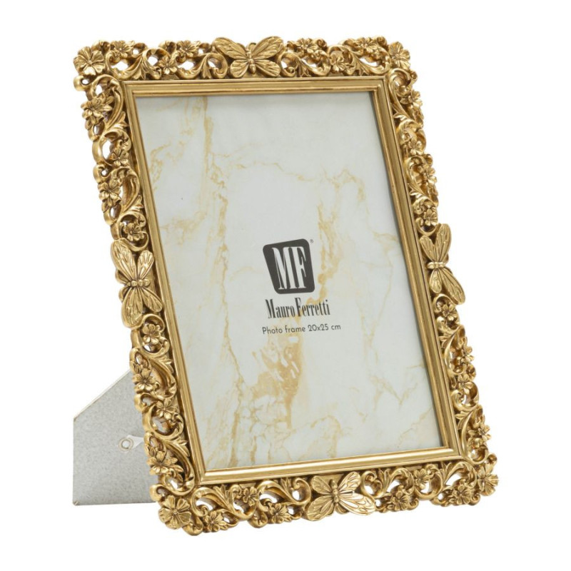 Grand Cadre photo design chic Papillons & Fleurs pour photo 20x25 Résine Doré Classical 