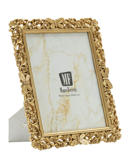 Grand Cadre photo design chic Papillons & Fleurs pour photo 20x25 Résine Doré Classical 