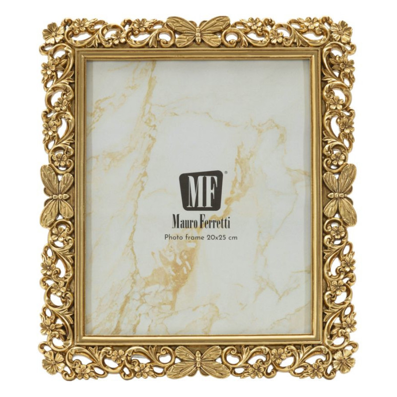 Grand Cadre photo design chic Papillons & Fleurs pour photo 20x25 Résine Doré Classical 
