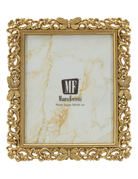 Grand Cadre photo design chic Papillons & Fleurs pour photo 20x25 Résine Doré Classical 