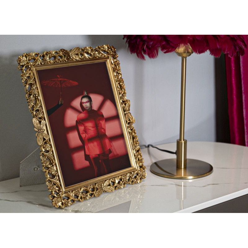 Grand Cadre photo design chic Papillons & Fleurs pour photo 20x25 Résine Doré Classical 