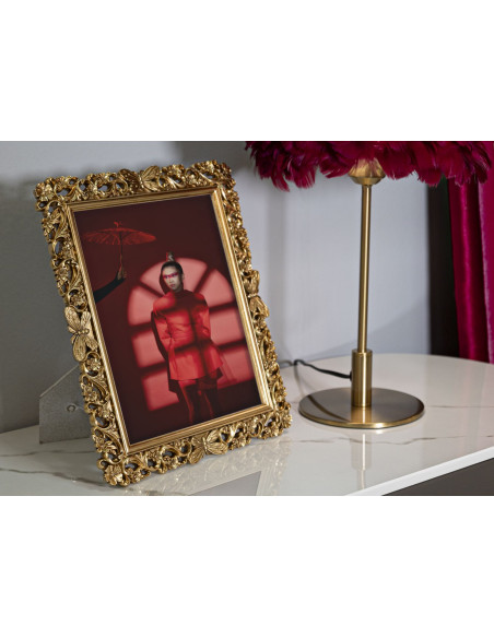 Grand Cadre photo design chic Papillons & Fleurs pour photo 20x25 Résine Doré Classical 