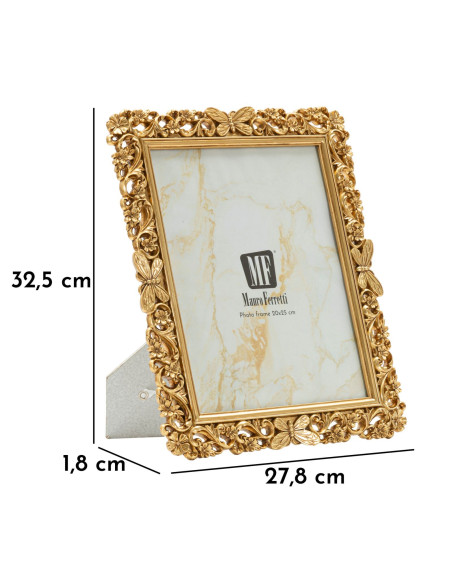 Grand Cadre photo design chic Papillons & Fleurs pour photo 20x25 Résine Doré Classical 