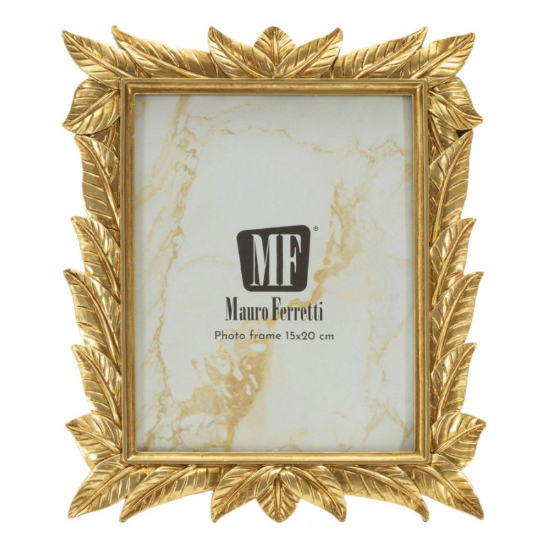 Cadre photo design chic Feuilles pour photo 15x20 Résine Doré Laurel 
