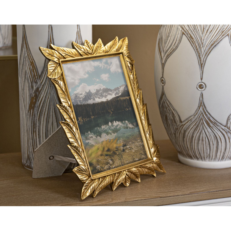 Cadre photo design chic Feuilles pour photo 15x20 Résine Doré Laurel 