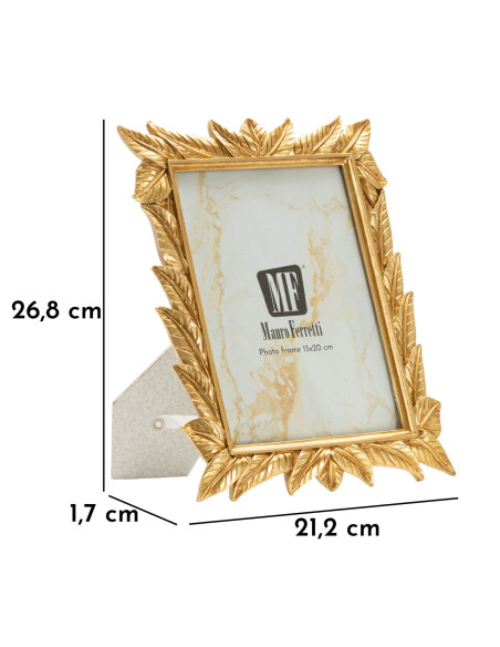Cadre photo design chic Feuilles pour photo 15x20 Résine Doré Laurel 