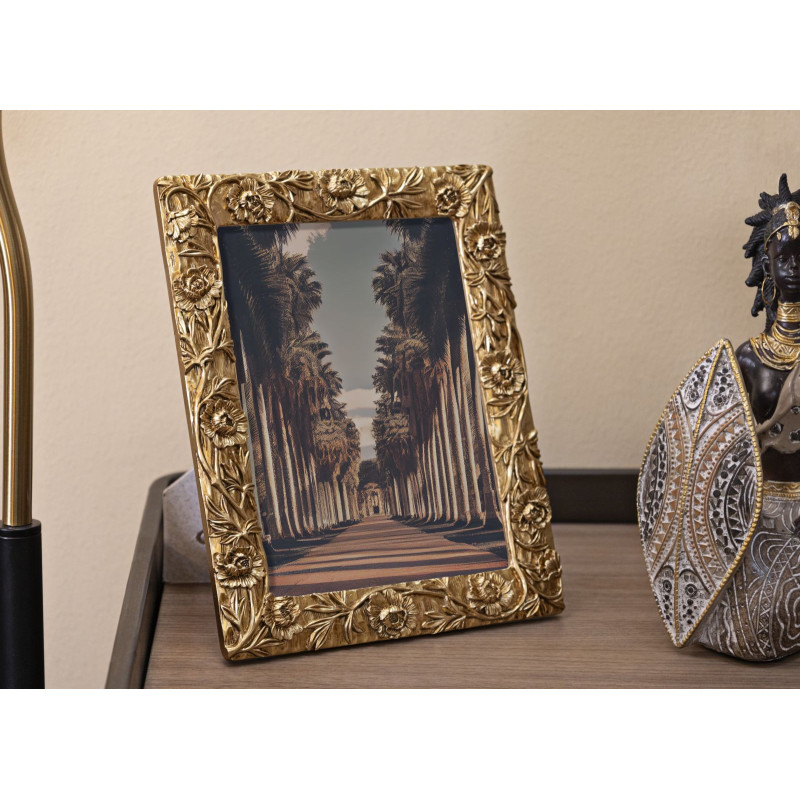 Cadre photo design chic Fleurs pour photo 15x20 Résine Doré Poppy 