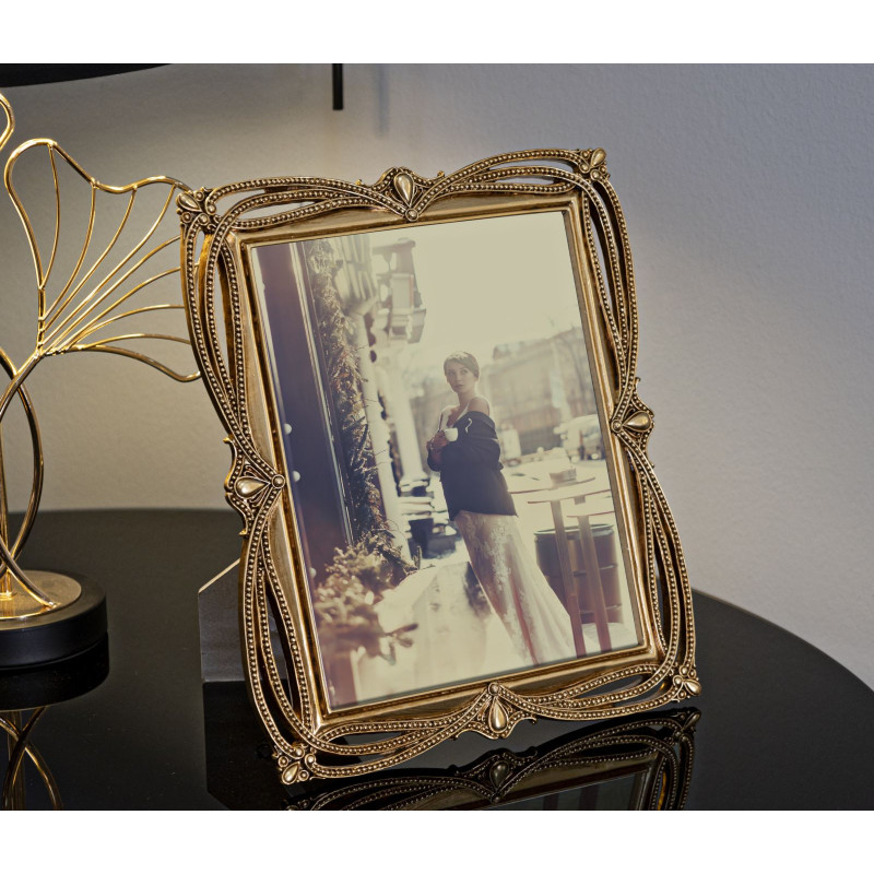 Grand Cadre photo design chic Perles pour photo 20x25 Résine Doré Line 