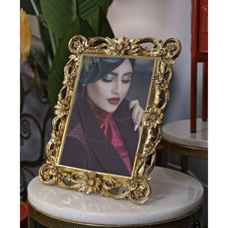Cadre photo design chic Fleurs pour photo 15x20 Résine Doré Classic 