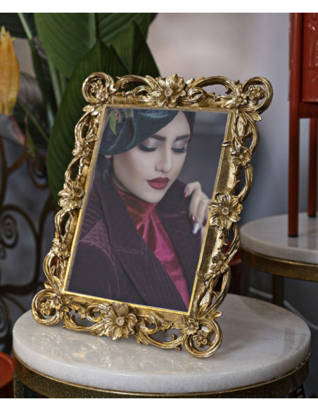 Cadre photo design chic Fleurs pour photo 15x20 Résine Doré Classic 