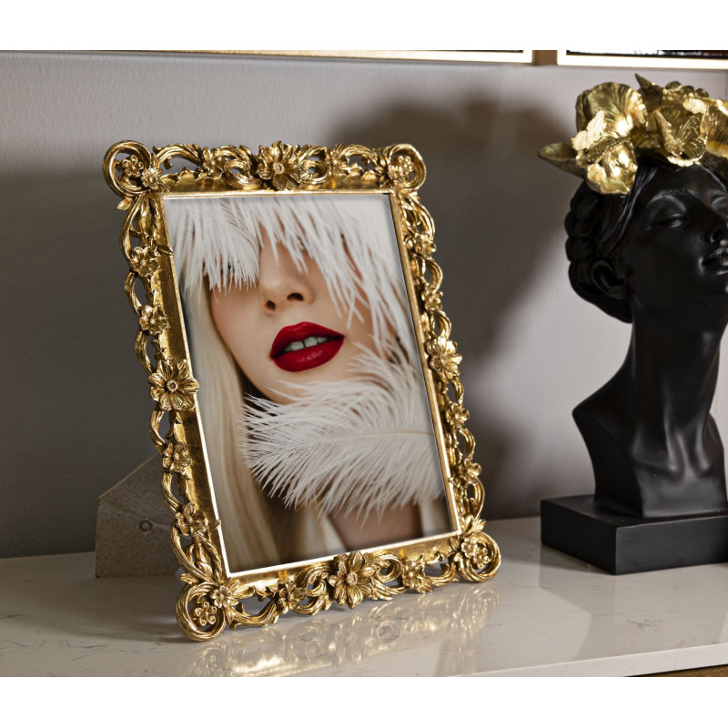 Grand Cadre photo design chic Fleurs pour photo 20x25 Résine Doré Classic 