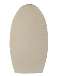 Vase design wabi-sabi Ovale Métal Blanc crème Motif feuille Dune H 53 cm 
