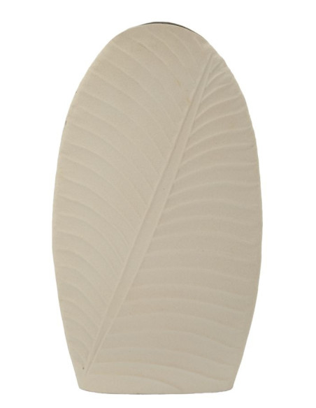 Vase design wabi-sabi Ovale Métal Blanc crème Motif feuille Dune H 53 cm 