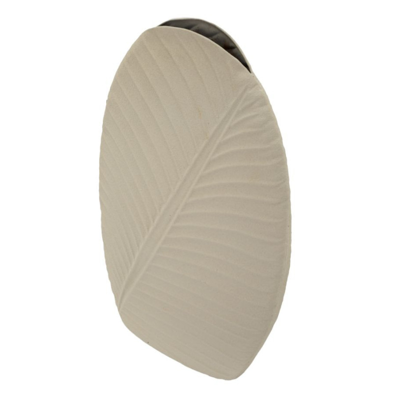 Vase design wabi-sabi Ovale Métal Blanc crème Motif feuille Dune H 53 cm 