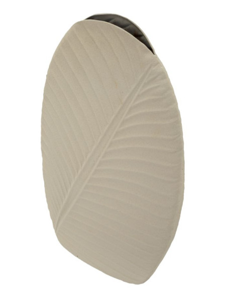 Vase design wabi-sabi Ovale Métal Blanc crème Motif feuille Dune H 53 cm 