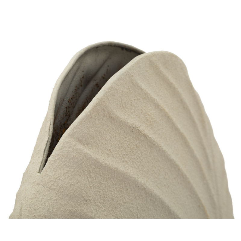 Vase design wabi-sabi Ovale Métal Blanc crème Motif feuille Dune H 53 cm 