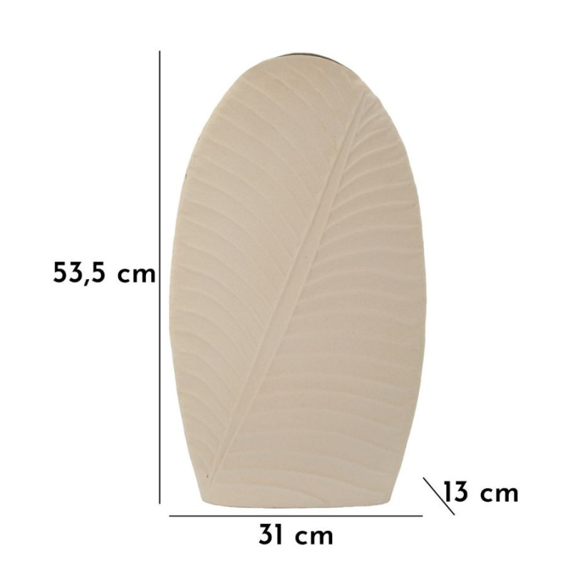 Vase design wabi-sabi Ovale Métal Blanc crème Motif feuille Dune H 53 cm 